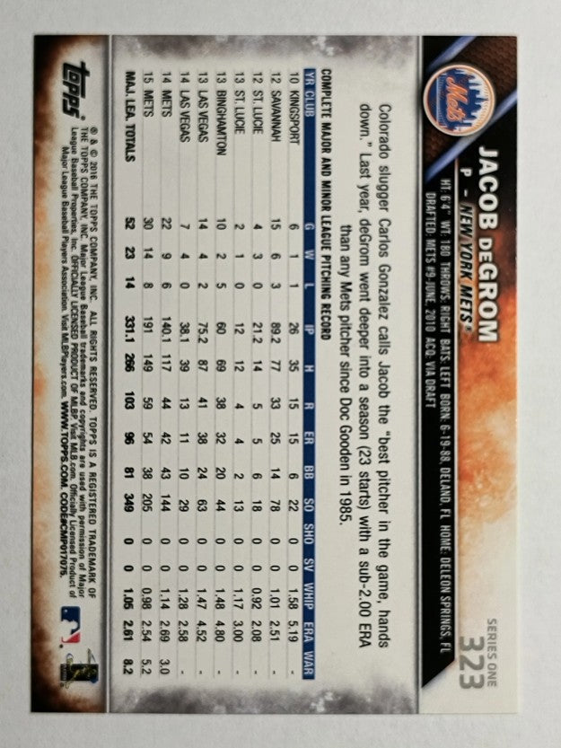 2016 Topps #323 Jacob deGrom
