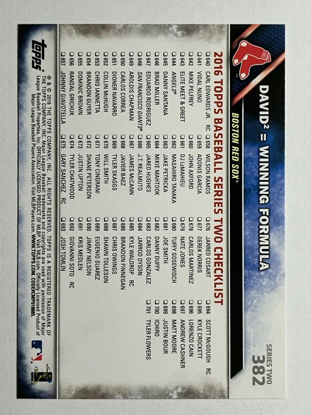 2016 Topps #382 David Ortz/David Price/Winning Formula
