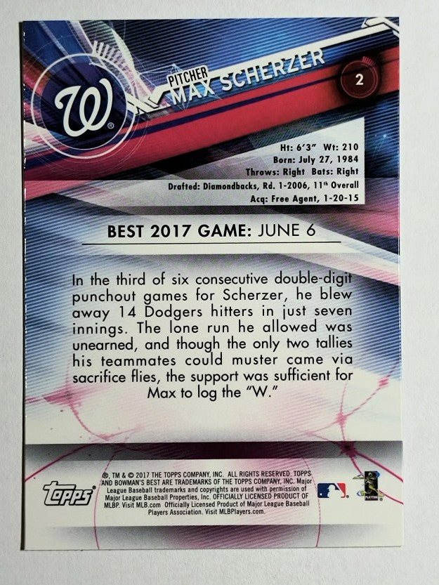 2017 Bowman's Best #2 Max Scherzer