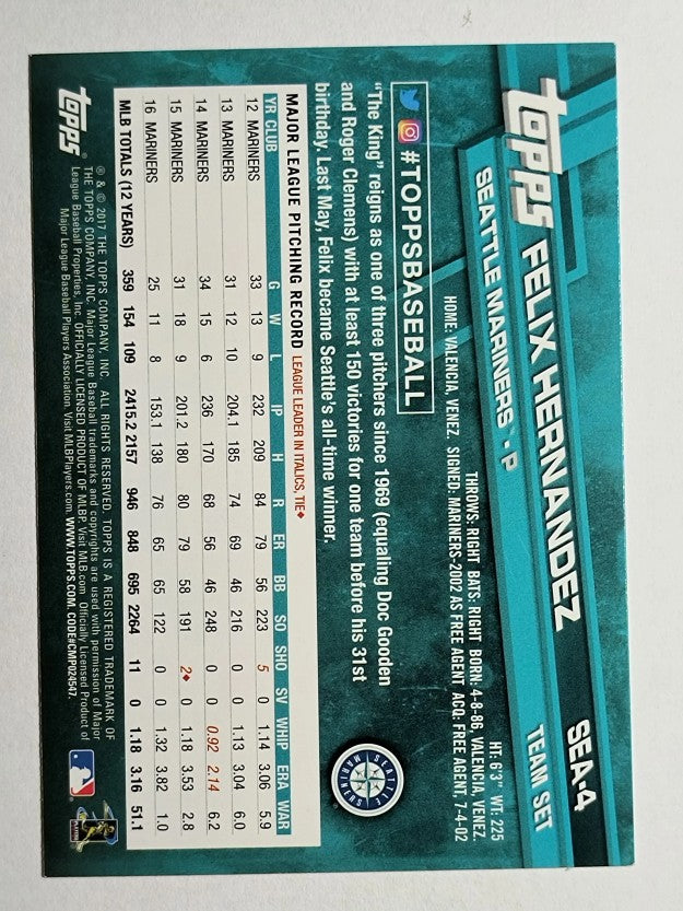 2017 Mariners Topps #SEA4 Felix Hernandez