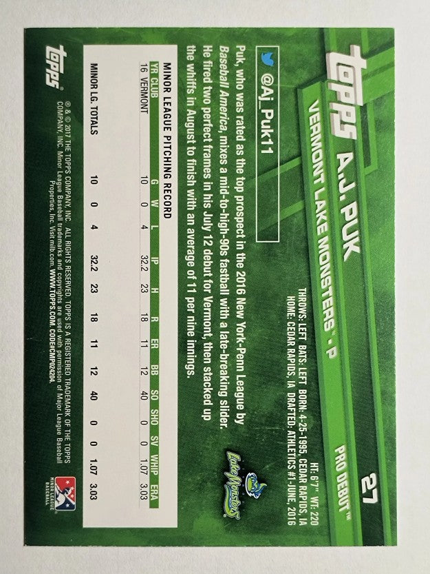 2017 Topps Pro Debut #27 A.J. Puk