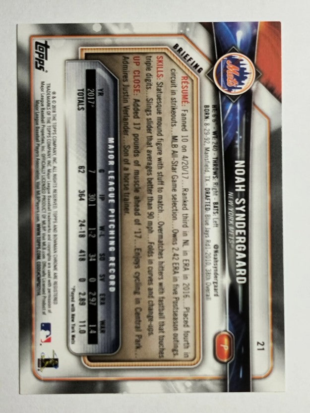 2018 Bowman #21 Noah Syndergaard