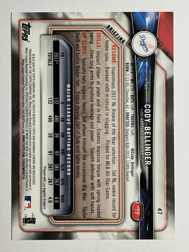 2018 Bowman #47 Cody Bellinger