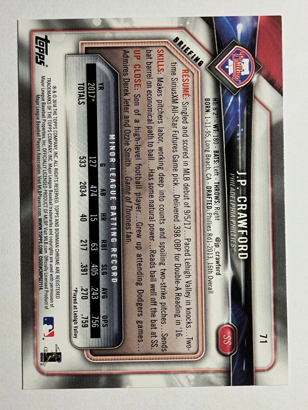 2018 Bowman #71 J.P. Crawford RC