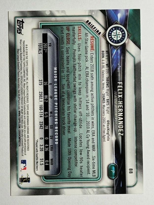 2018 Bowman #88 Felix Hernandez