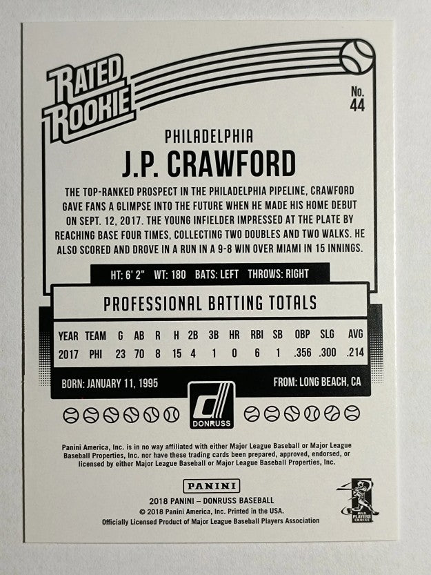 2018 Donruss #44 J.P. Crawford RR RC