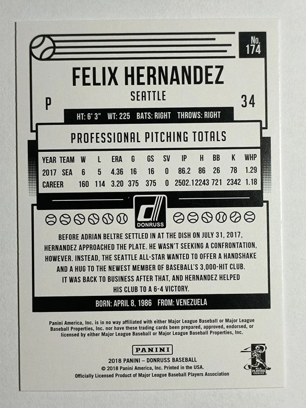 2018 Donruss #174 Felix Hernandez