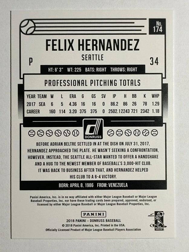 2018 Donruss #174 Felix Hernandez