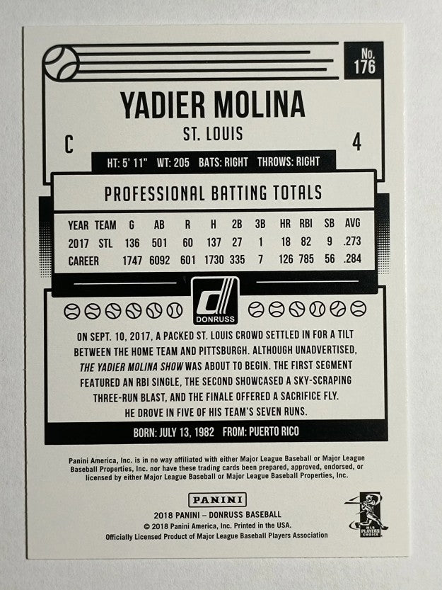 2018 Donruss #176 Yadier Molina