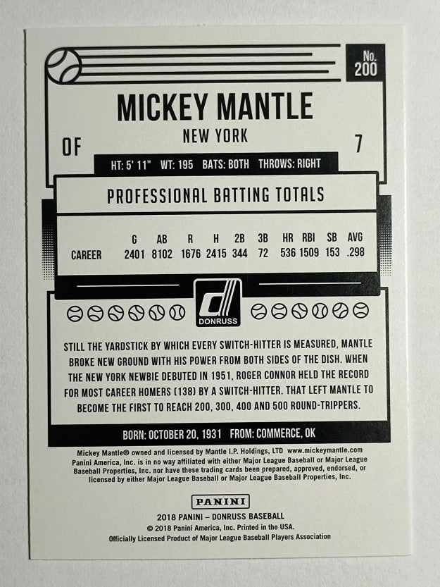 2018 Donruss #200 Mickey Mantle