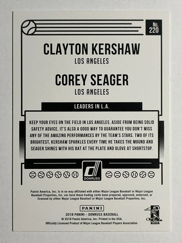 2018 Donruss #220 Clayton Kershaw/Corey Seager