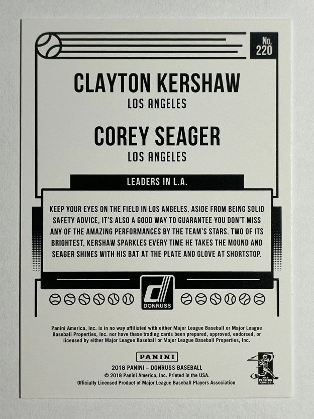2018 Donruss #220 Clayton Kershaw/Corey Seager