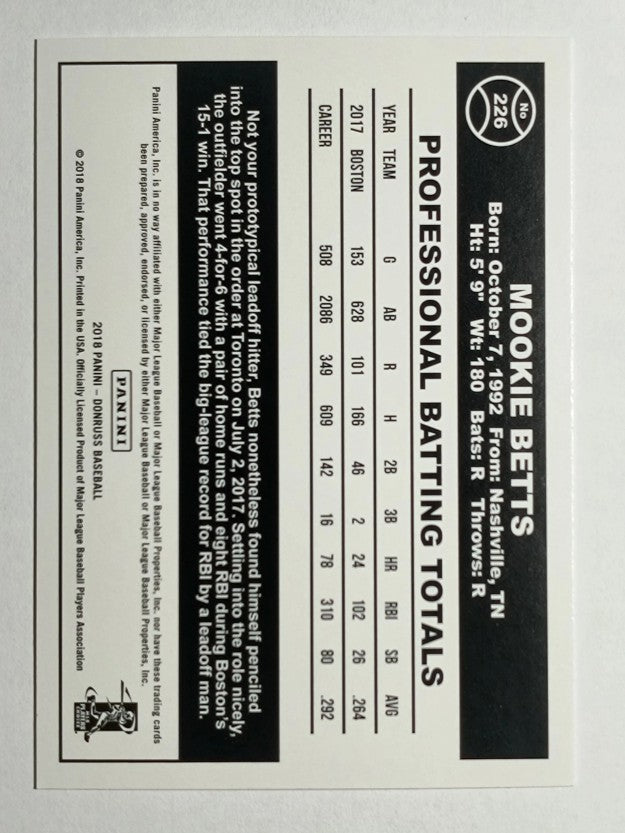 2018 Donruss #226 Mookie Betts RETRO