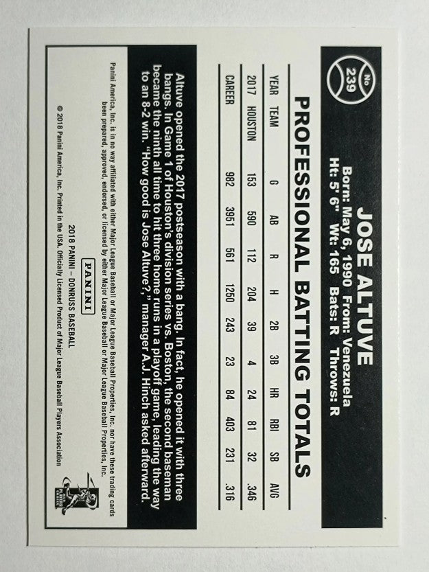 2018 Donruss #239 Jose Altuve RETRO