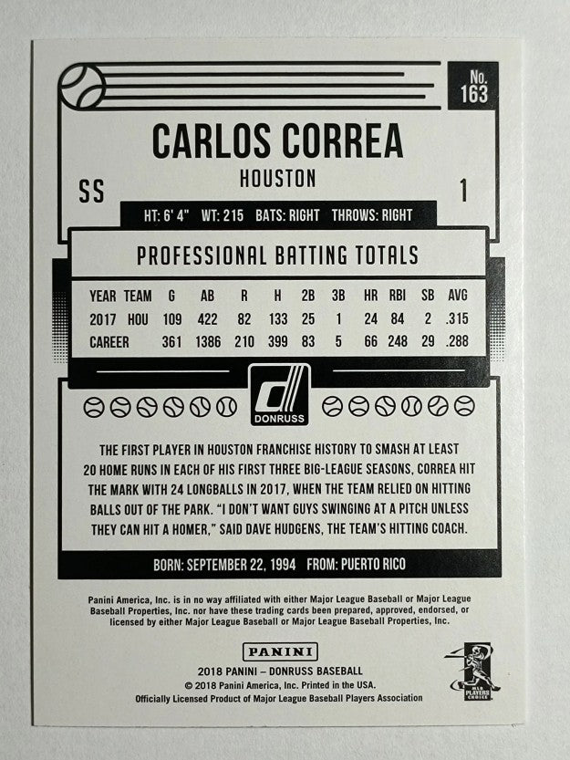 2018 Donruss Holo Blue #163 Carlos Correa