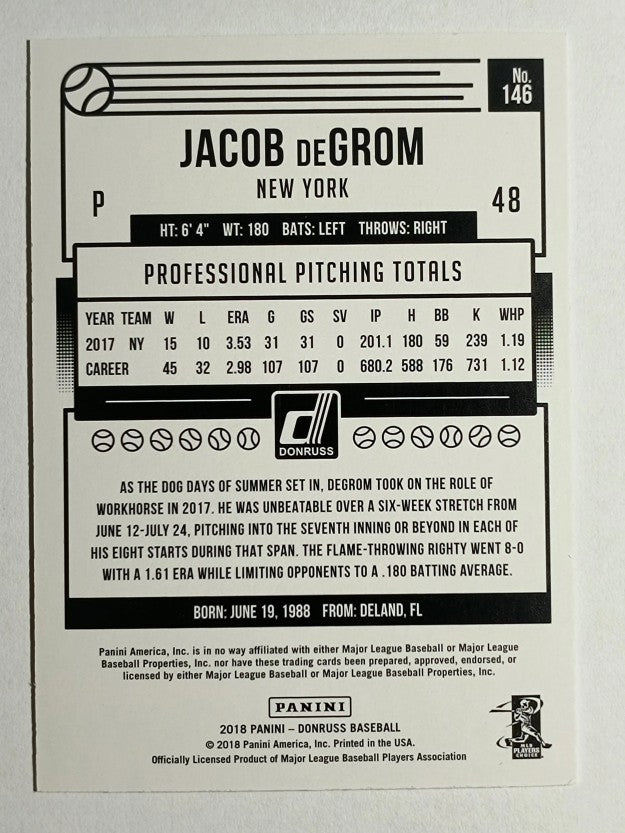 2018 Donruss Season Stat Line #146 Jacob deGrom/239 (NM)