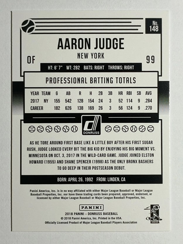 2018 Donruss Variations #148A Aaron Judge/NY 12th Judicial District