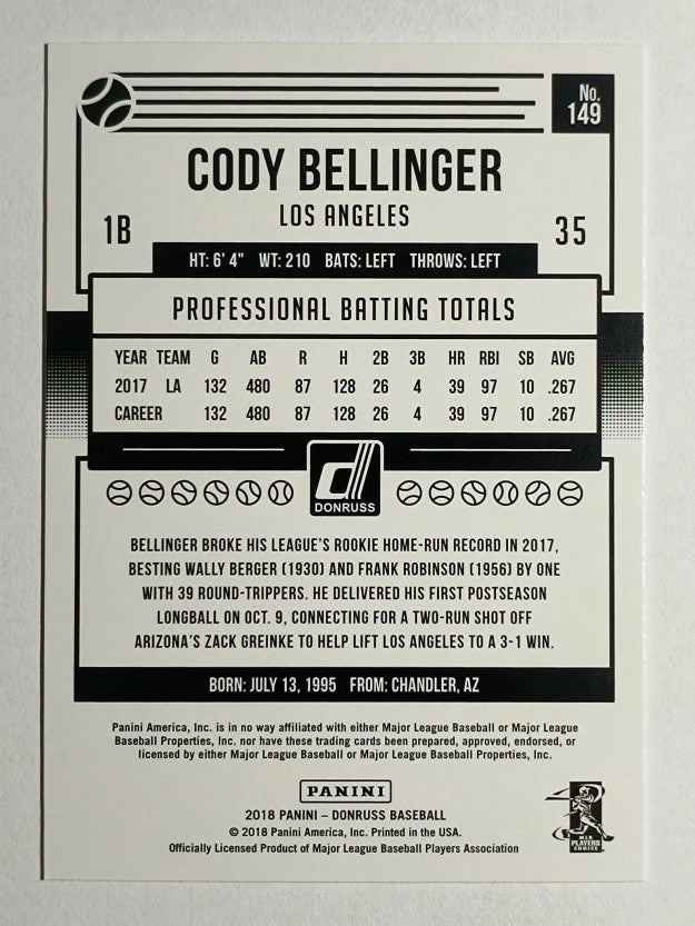 2018 Donruss Variations #149A Cody Bellinger/Unanimous ROY