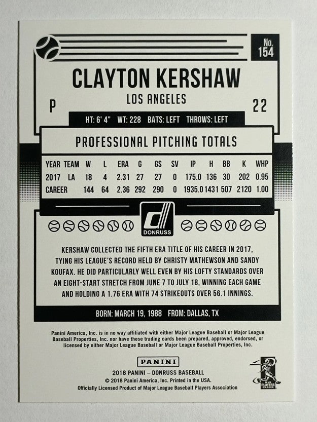 2018 Donruss Variations #154 Clayton Kershaw