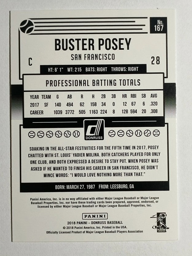 2018 Donruss Variations #167B Buster Posey/Red Sleeves