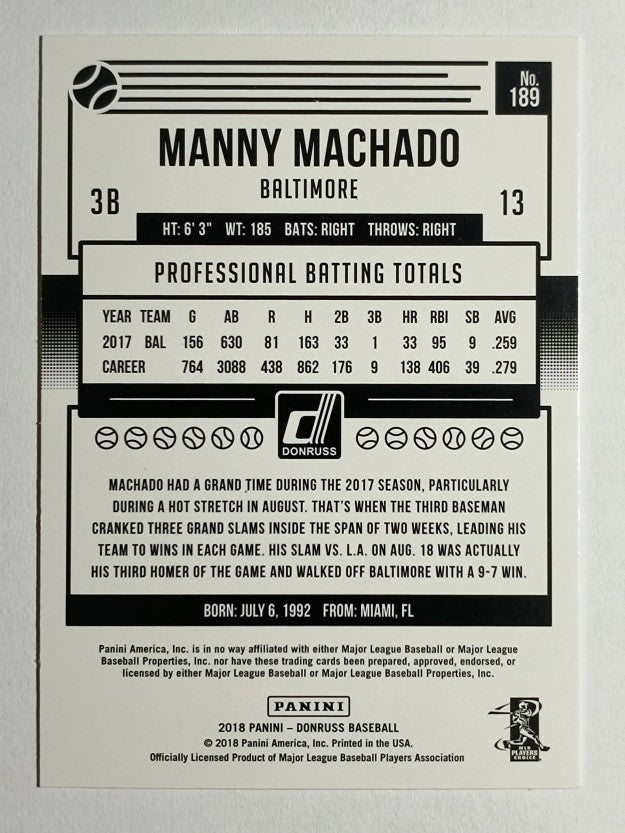 2018 Donruss Variations #189 Manny Machado