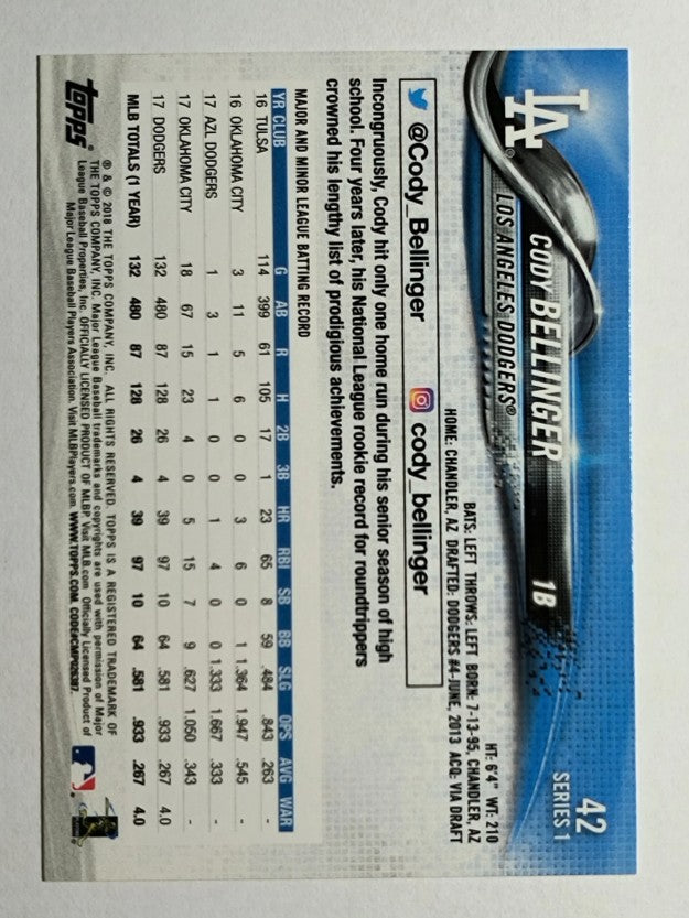 2018 Topps #42 Cody Bellinger