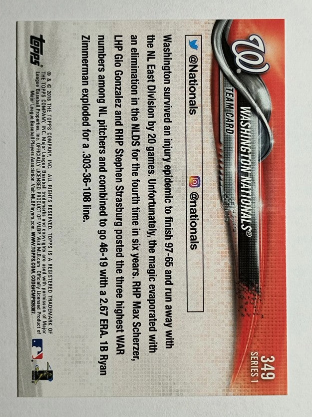 2018 Topps #349 Washington Nationals