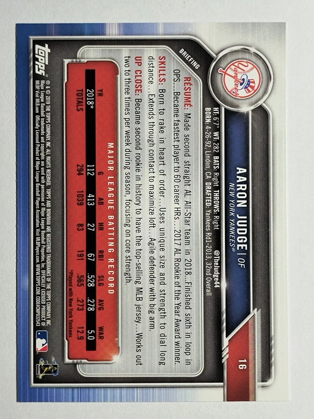 2019 Bowman #16 Aaron Judge
