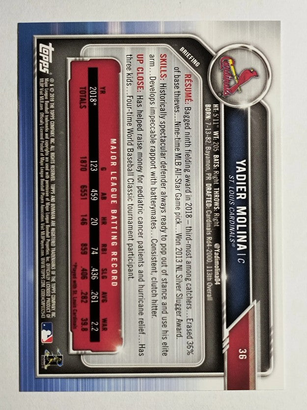 2019 Bowman #36 Yadier Molina