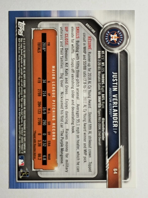 2019 Bowman #64 Justin Verlander