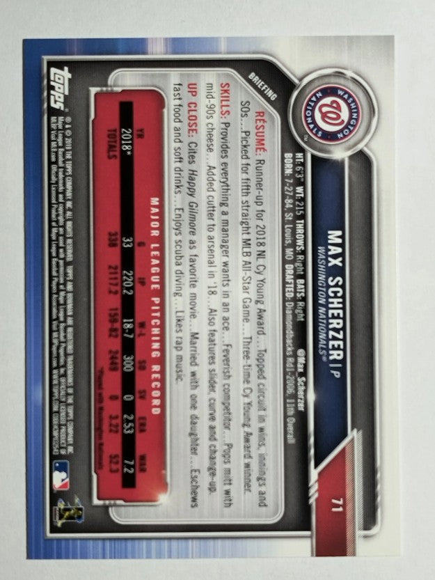2019 Bowman #71 Max Scherzer