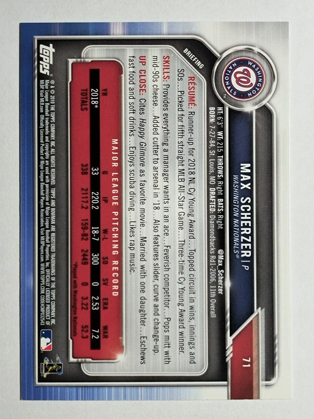2019 Bowman #71 Max Scherzer