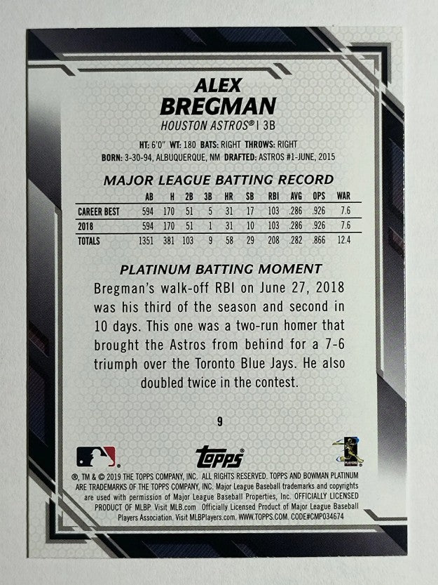 2019 Bowman Platinum #9 Alex Bregman