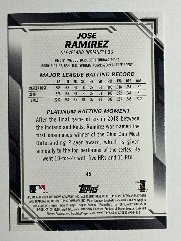 2019 Bowman Platinum #45 Jose Ramirez
