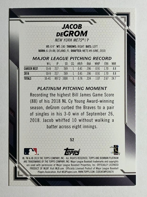 2019 Bowman Platinum #52 Jacob deGrom
