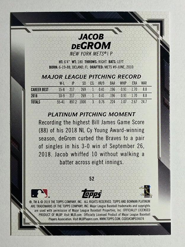2019 Bowman Platinum #52 Jacob deGrom