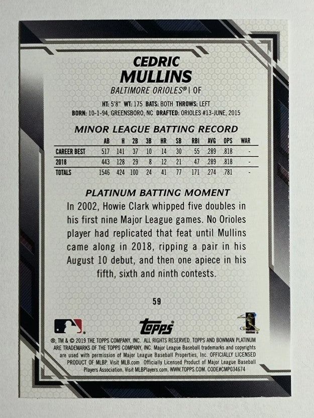 2019 Bowman Platinum #59 Cedric Mullins RC