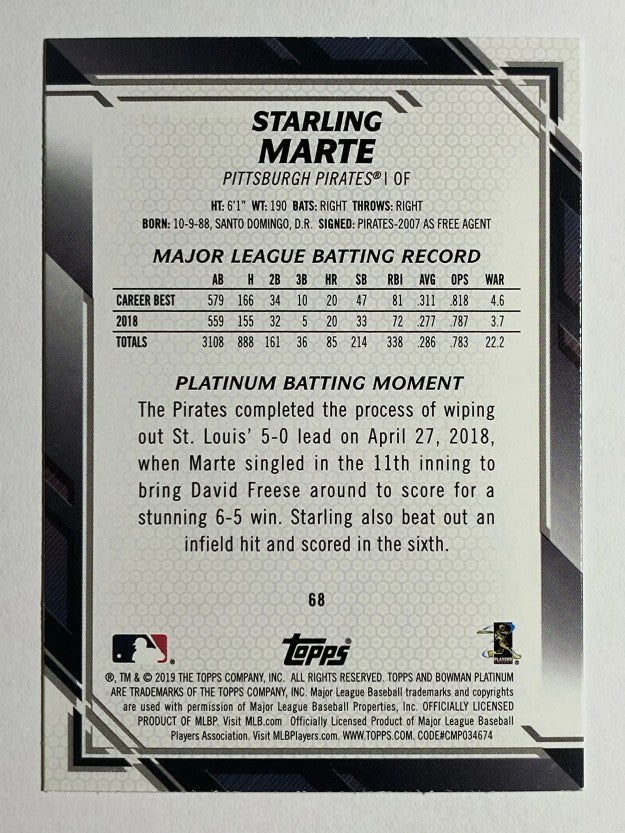 2019 Bowman Platinum #68 Starling Marte