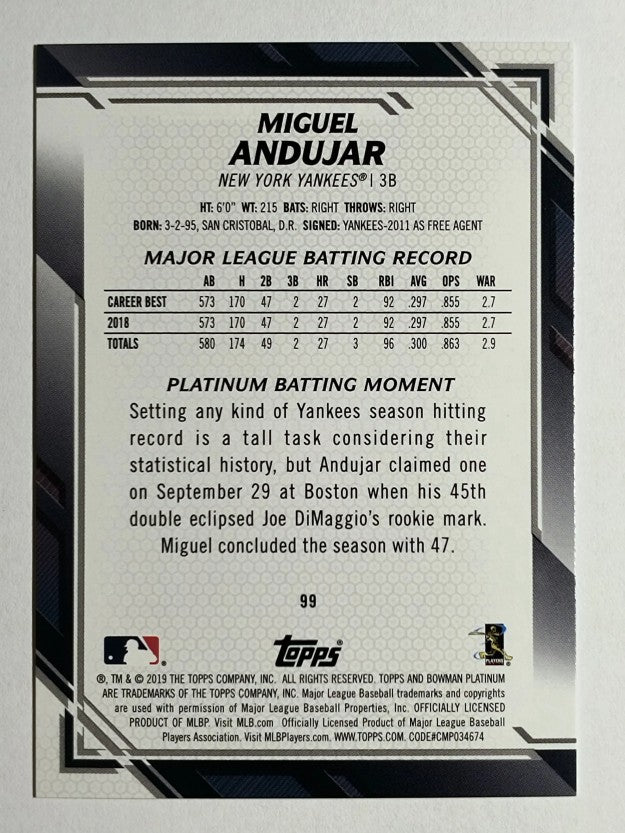2019 Bowman Platinum Blue #99 Miguel Andujar