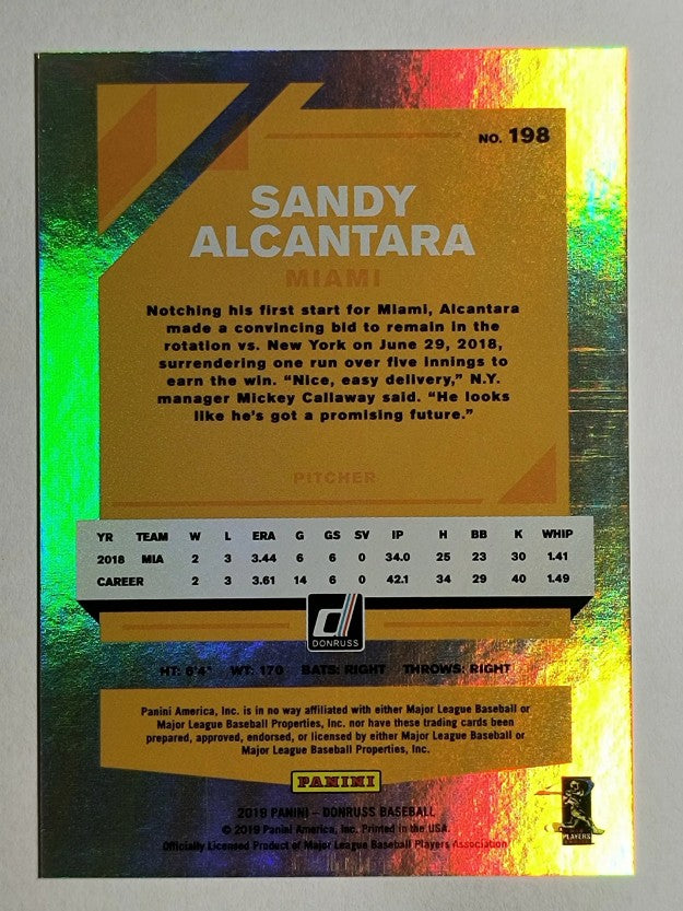 2019 Donruss Holo Back #198 Sandy Alcantara