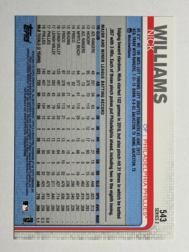2019 Topps 150th Anniversary #543 Nick Williams