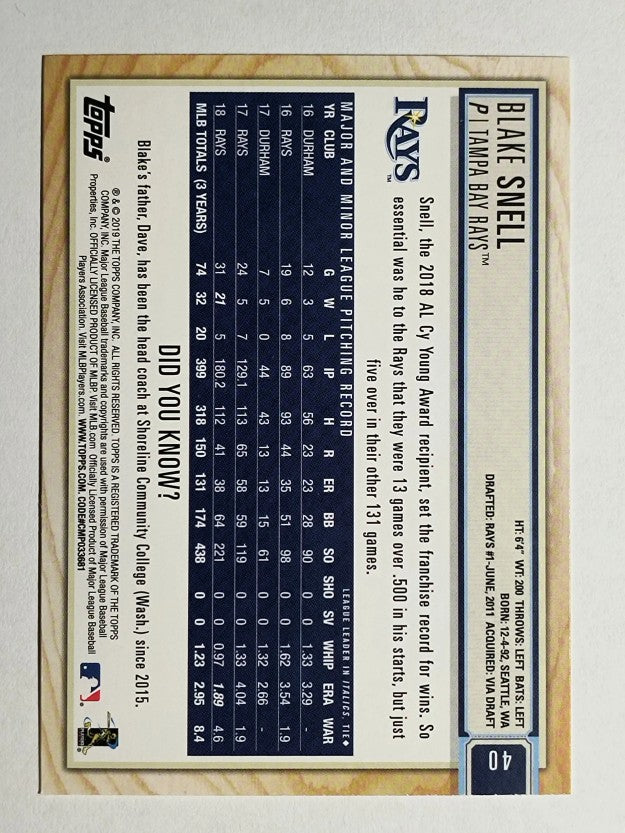 2019 Topps Big League #40 Blake Snell