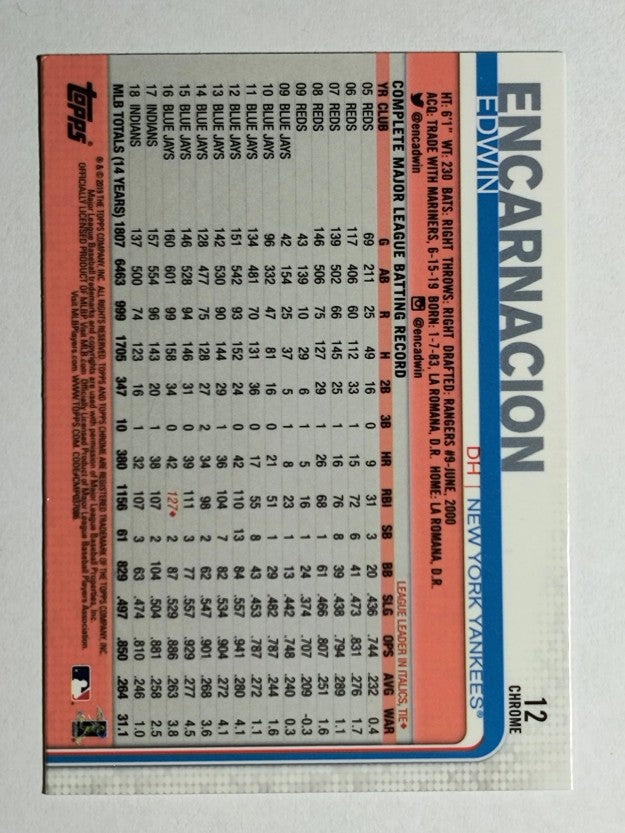 2019 Topps Chrome Update #12 Edwin Encarnacion