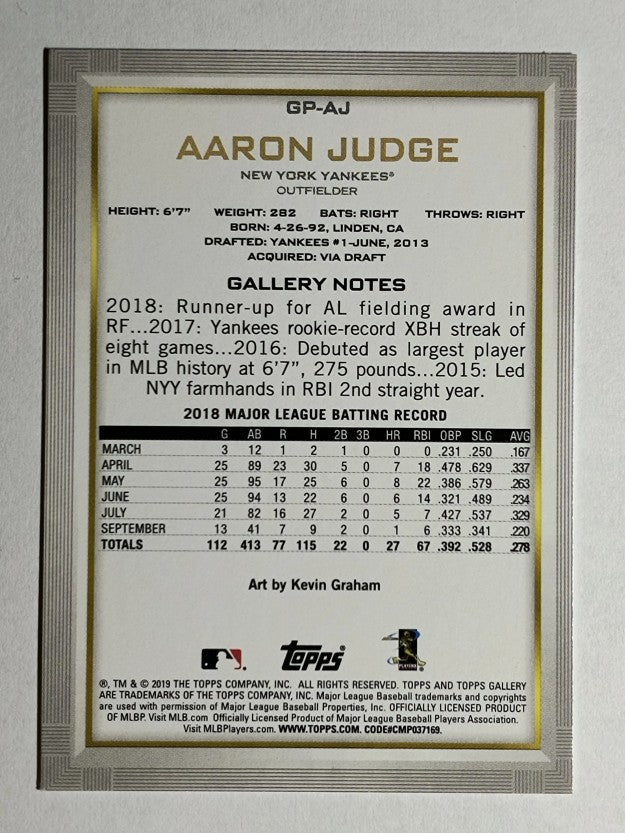 2019 Topps Gallery National Baseball Card Day #GPAJ Aaron Judge
