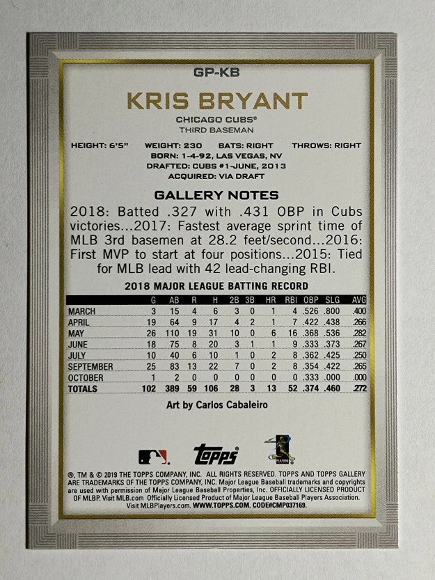 2019 Topps Gallery National Baseball Card Day #GPKB Kris Bryant