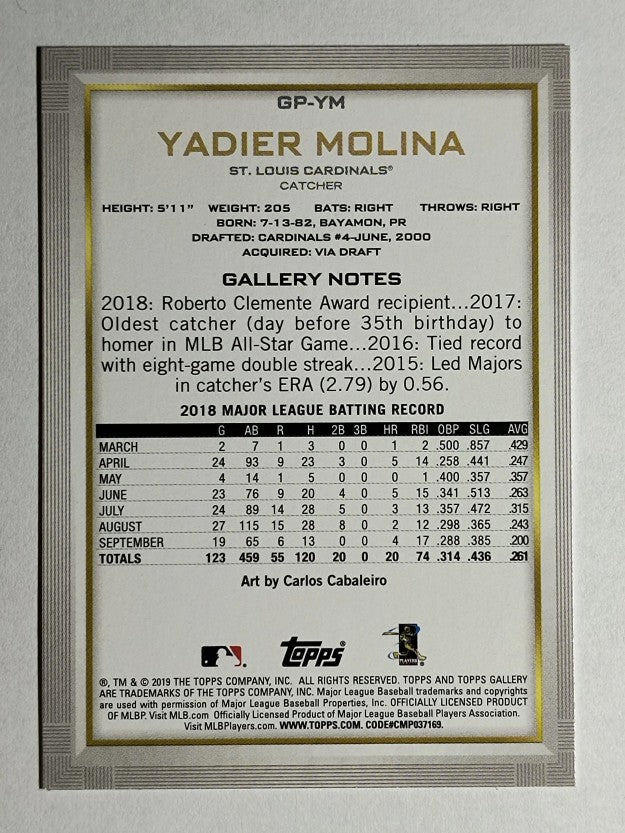 2019 Topps Gallery National Baseball Card Day #GPYM Yadier Molina