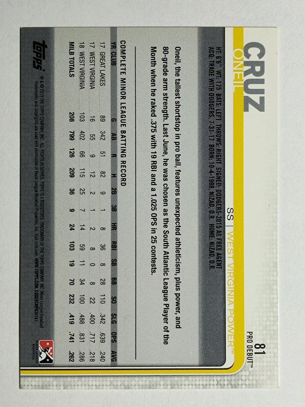 2019 Topps Pro Debut #81 Oneil Cruz