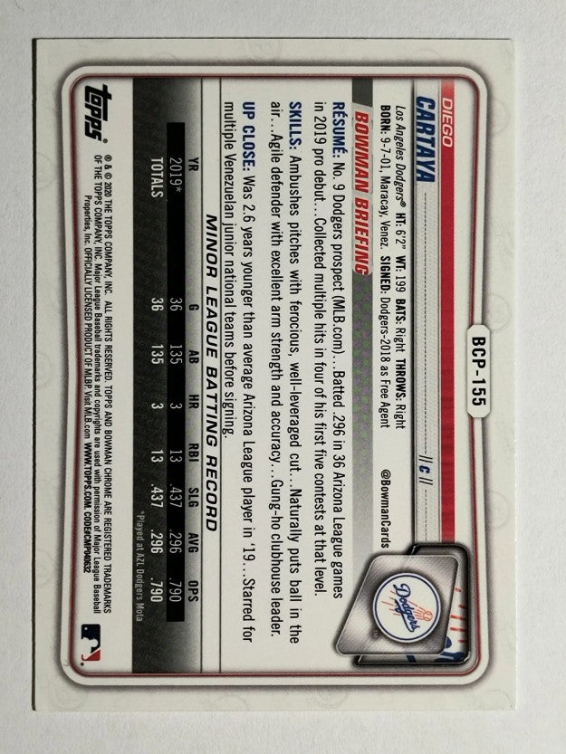 2020 Bowman Chrome Prospects #BCP155 Diego Cartaya