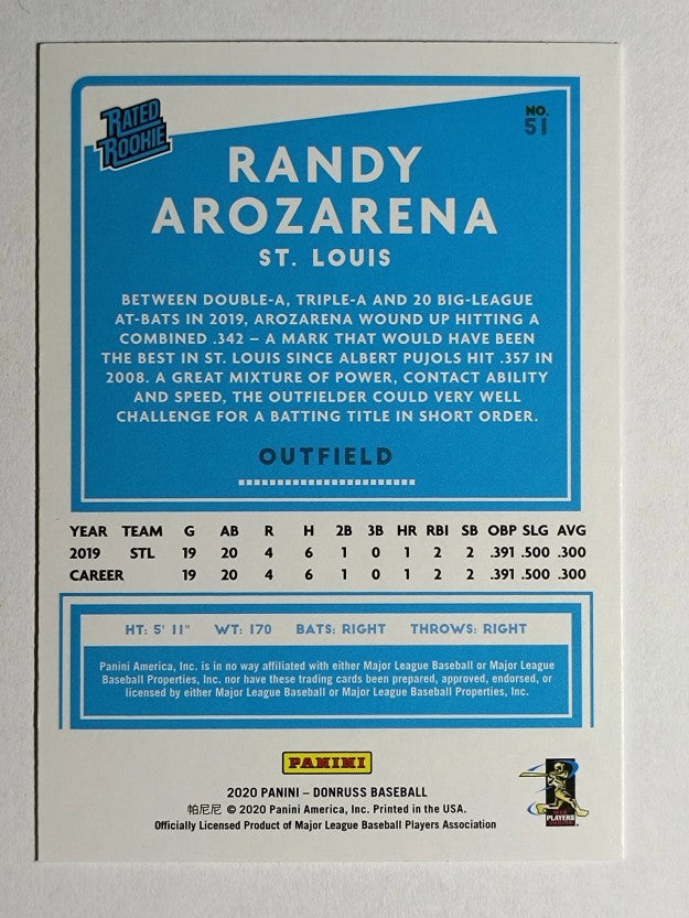 2020 Donruss #51 Randy Arozarena RR RC
