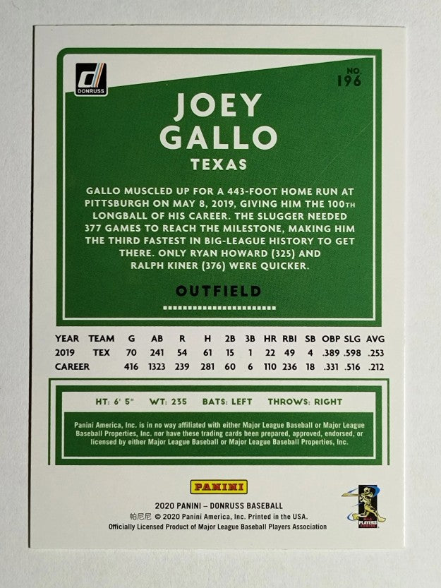 2020 Donruss #196 Joey Gallo